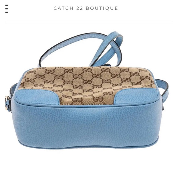 *SOLD* Gucci 'Bree' Blue Leather Trim GG Camera Monogram Bag - Picture 3 of 8